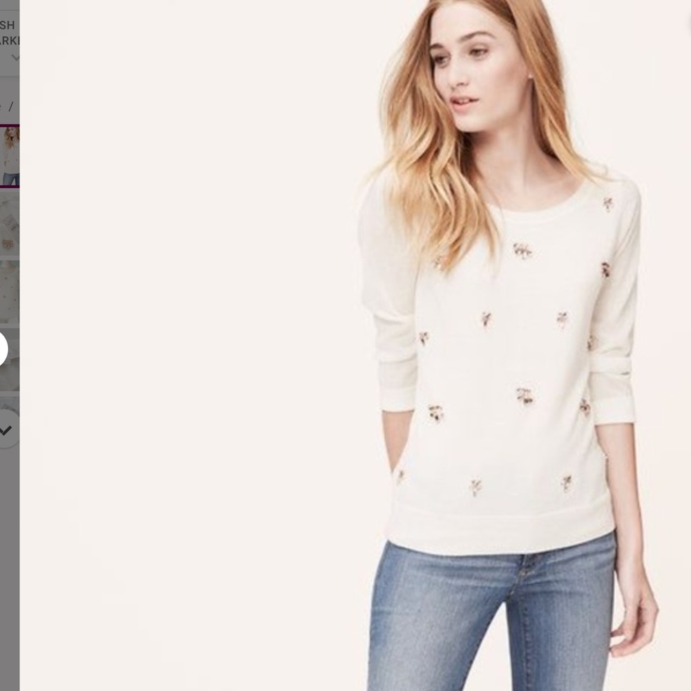 Loft cream colored jeweled sweater. Worn once. Retail 69.50